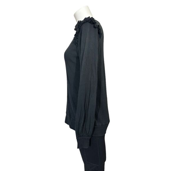 CHASER‎ Black Scoop Neck Ruffled Shoulder Long sleeve Top in medium Cotton - Picture 2 of 8